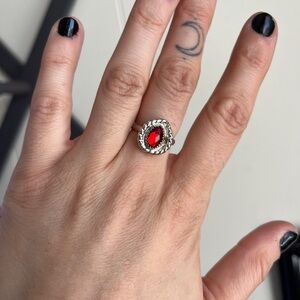 Elegant Sterling Silver Ring with Red Gemstone